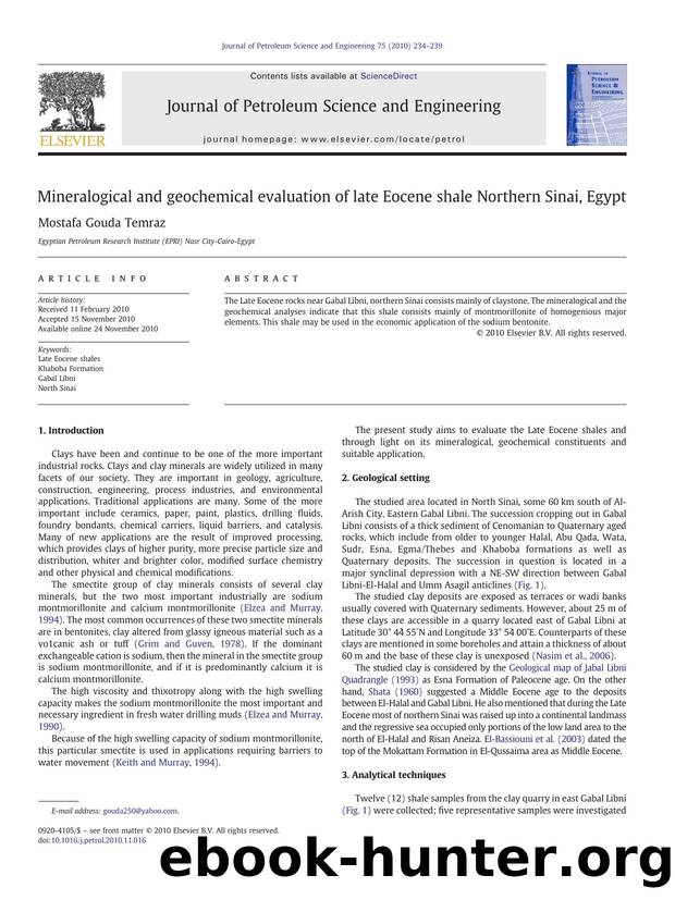 Mineralogical and geochemical evaluation of late Eocene shale Northern Sinai, Egypt by Mostafa Gouda Temraz
