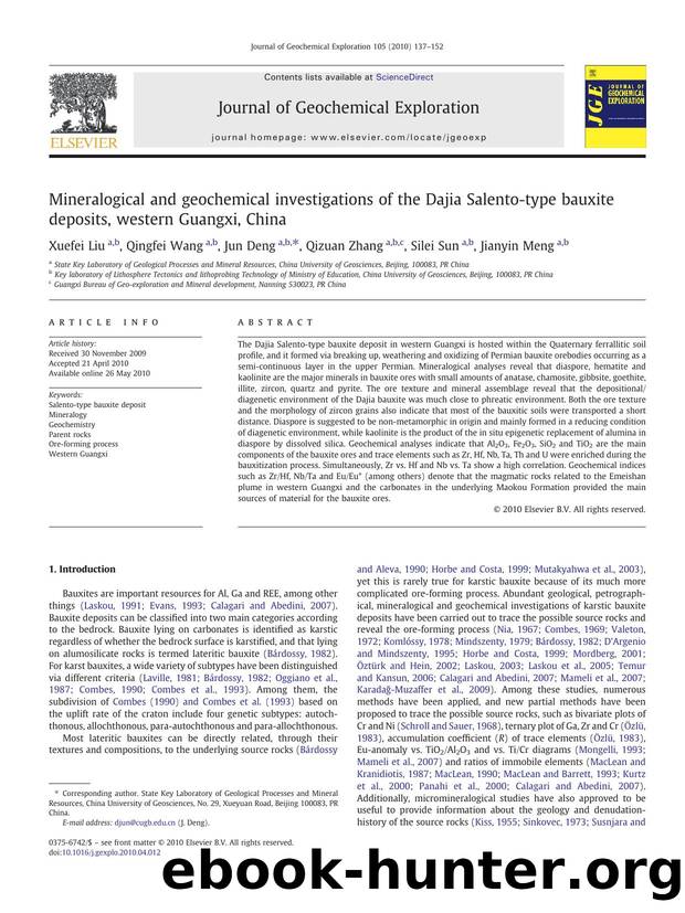 Mineralogical and geochemical investigations of the Dajia Salento-type bauxite deposits, western Guangxi, China by Xuefei Liu & Qingfei Wang & Jun Deng & Qizuan Zhang & Silei Sun & Jianyin Meng