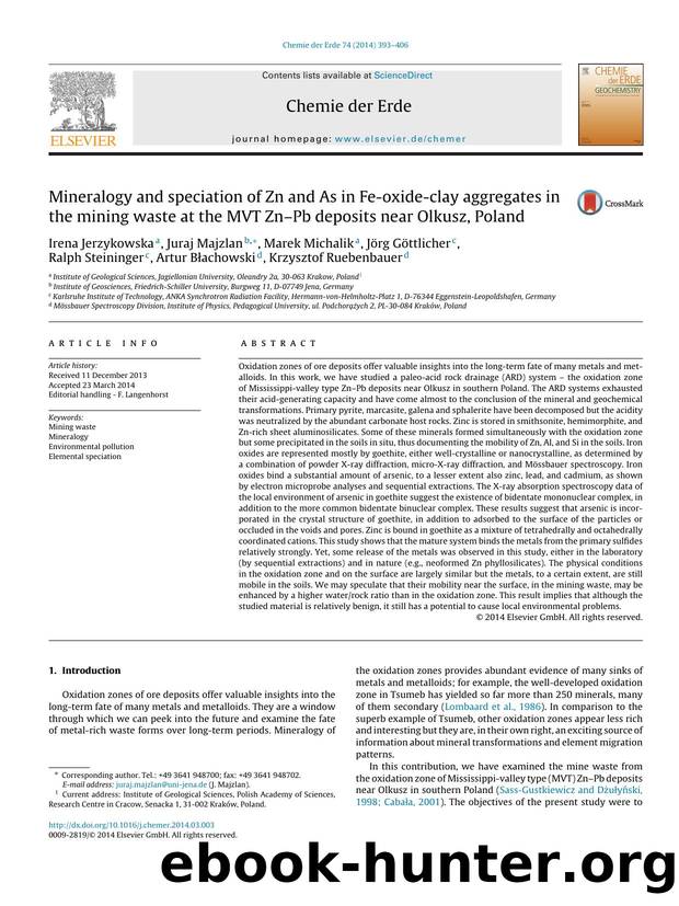 Mineralogy and speciation of Zn and As in Fe-oxide-clay aggregates in the mining waste at the MVT ZnâPb deposits near Olkusz, Poland by unknow