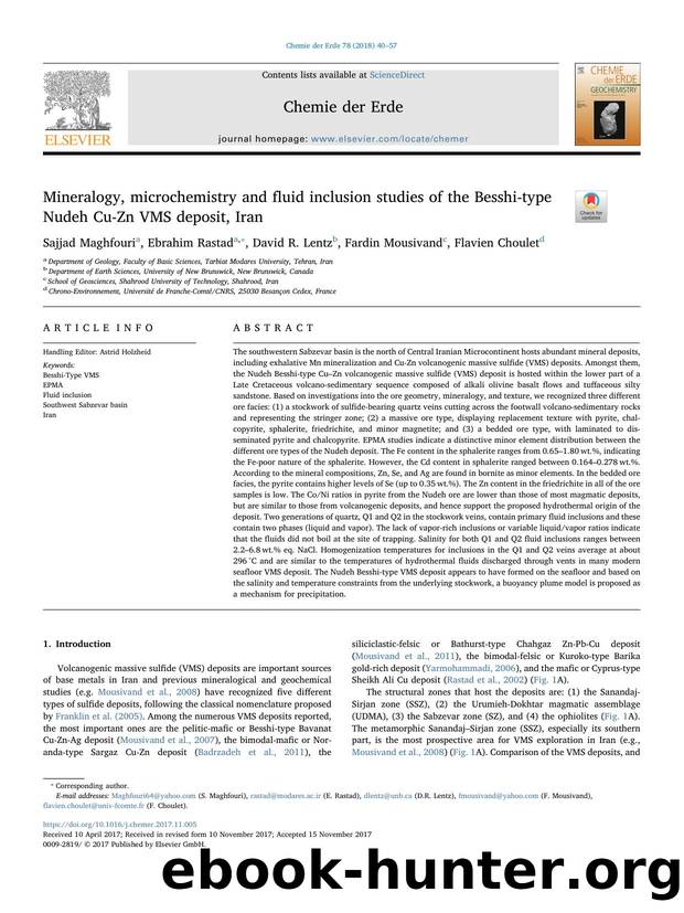 Mineralogy, microchemistry and fluid inclusion studies of the Besshi-type Nudeh Cu-Zn VMS deposit, Iran by Sajjad Maghfouri & Ebrahim Rastad & David R. Lentz & Fardin Mousivand & Flavien Choulet