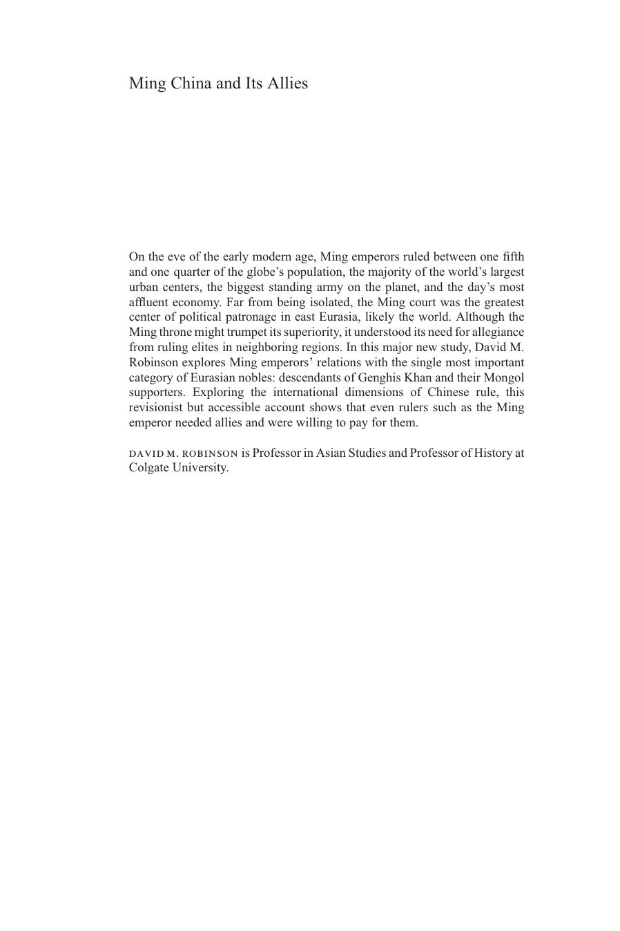 Ming China and Its Allies: Imperial Rule in Eurasia by David M. Robinson