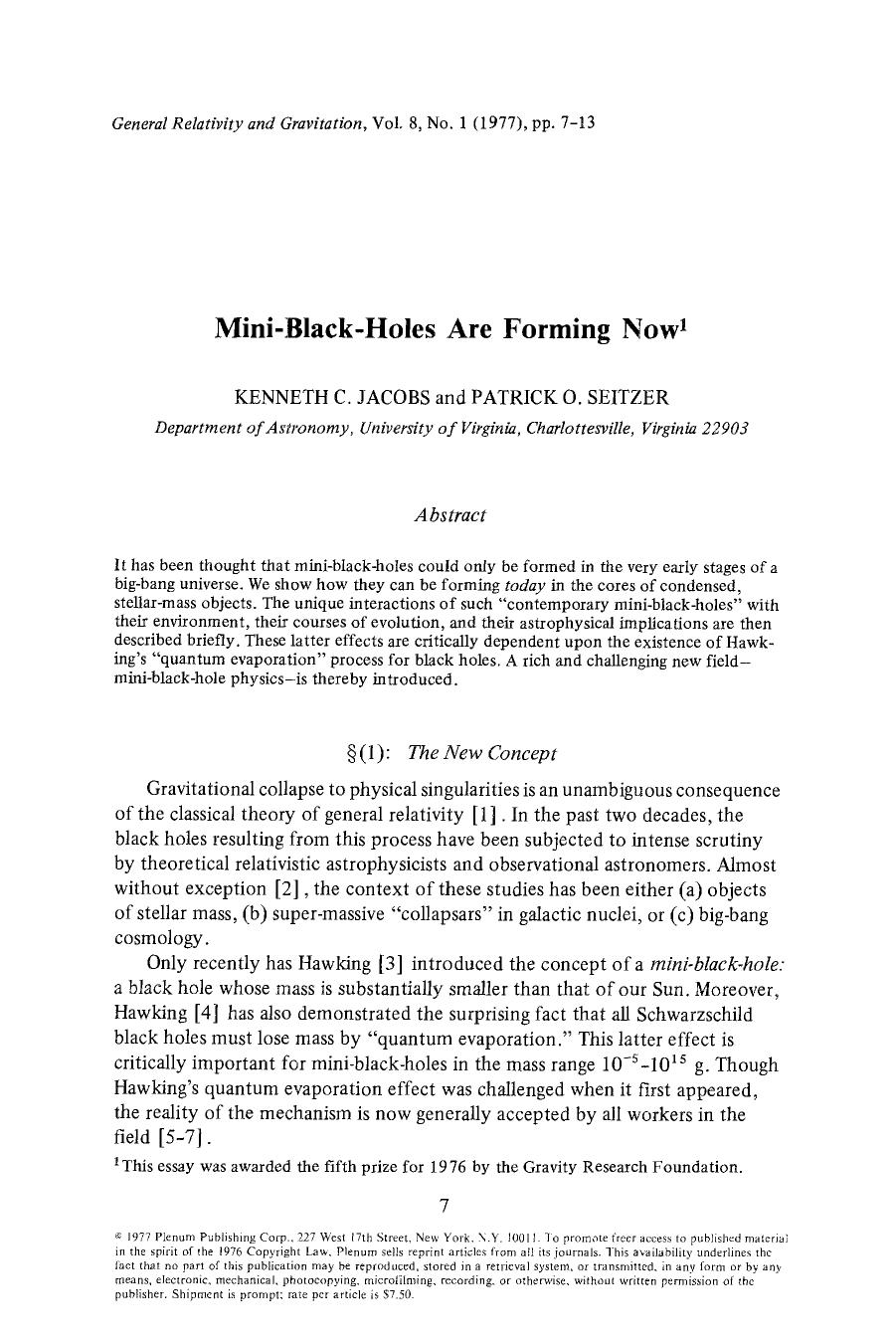 Mini-black-holes are forming now by Unknown