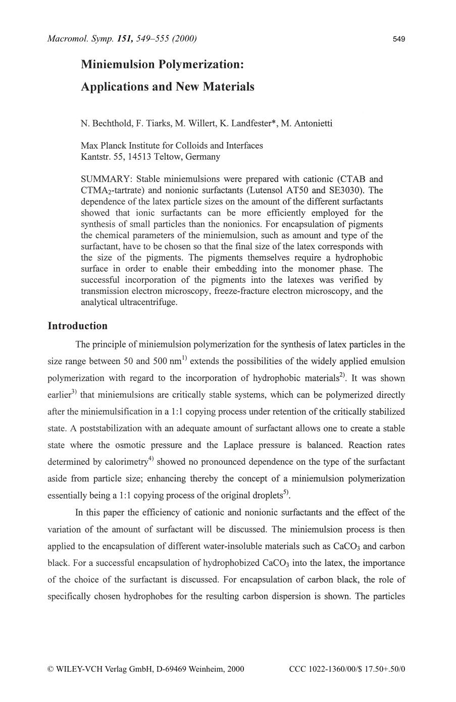 Miniemulsion polymerization: applications and new materials by SOD