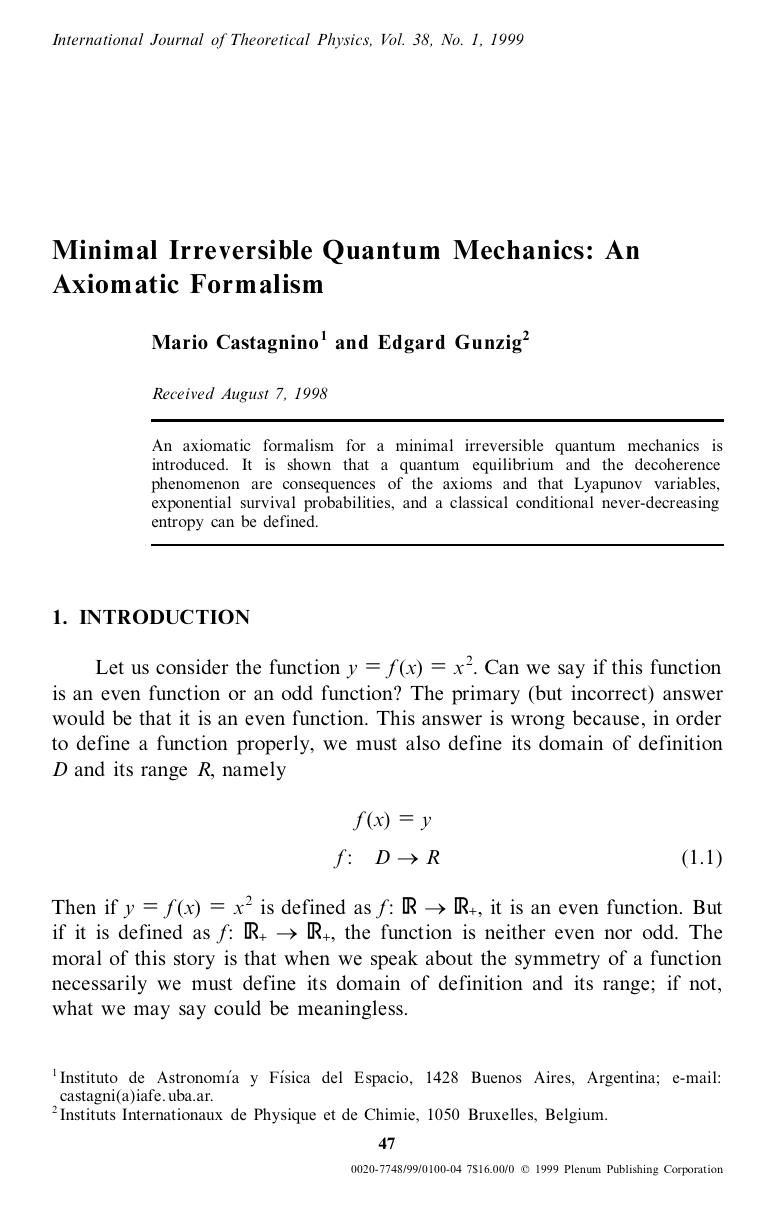 Minimal Irreversible Quantum Mechanics: An Axiomatic Formalism by Unknown