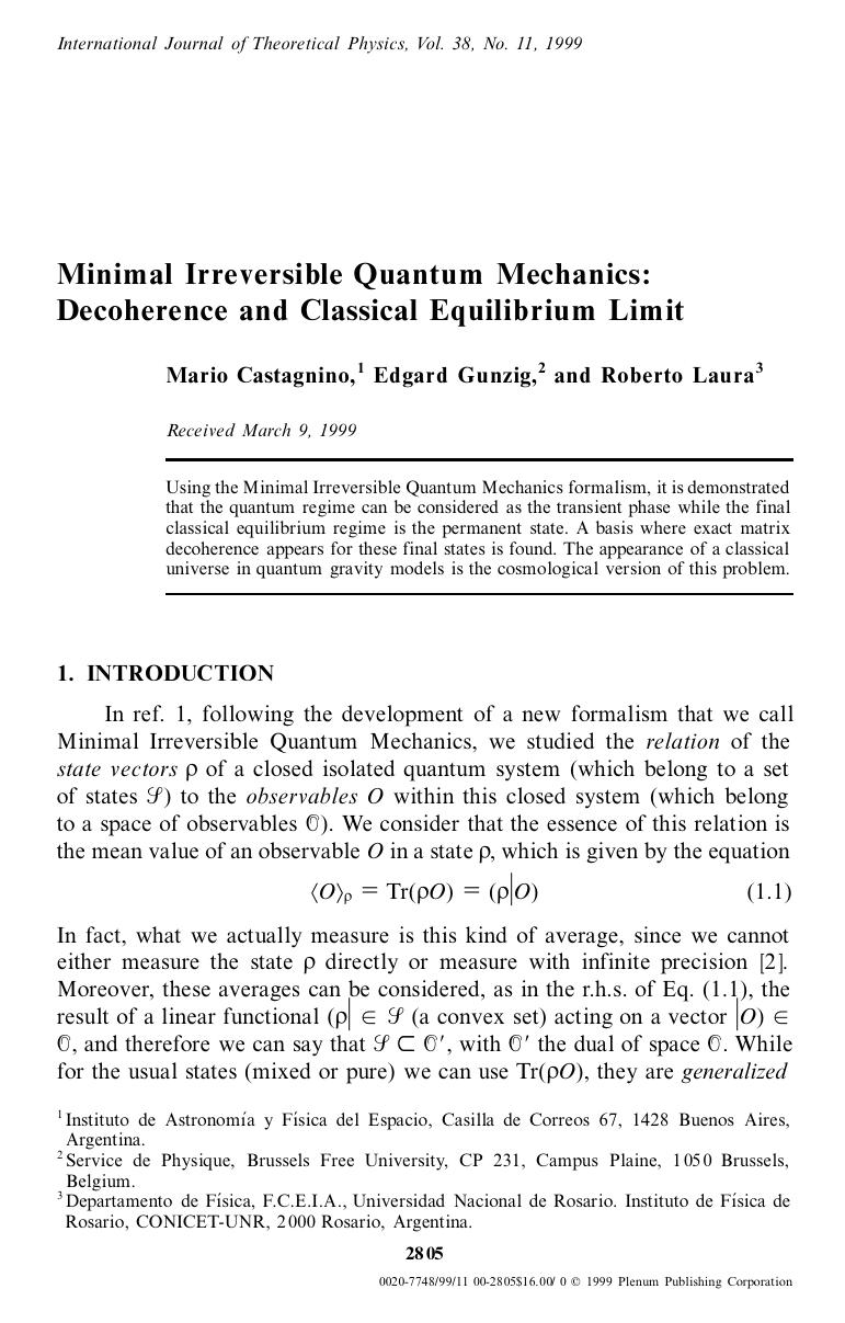 Minimal Irreversible Quantum Mechanics: Decoherence and Classical Equilibrium Limit by Unknown