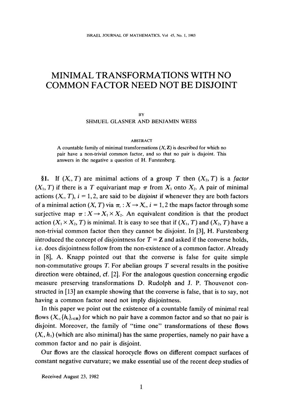 Minimal transformations with no common factor need not be disjoint by Unknown