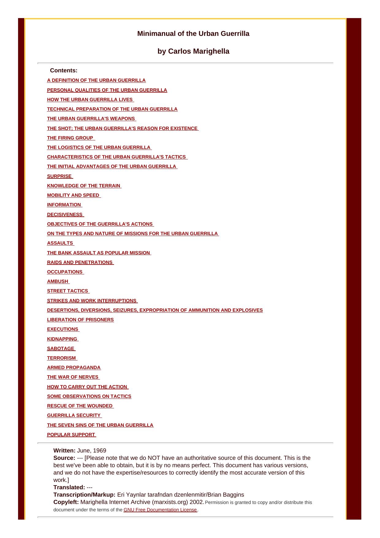 Minimanual of the Urban Guerrilla by Carlos Marighella