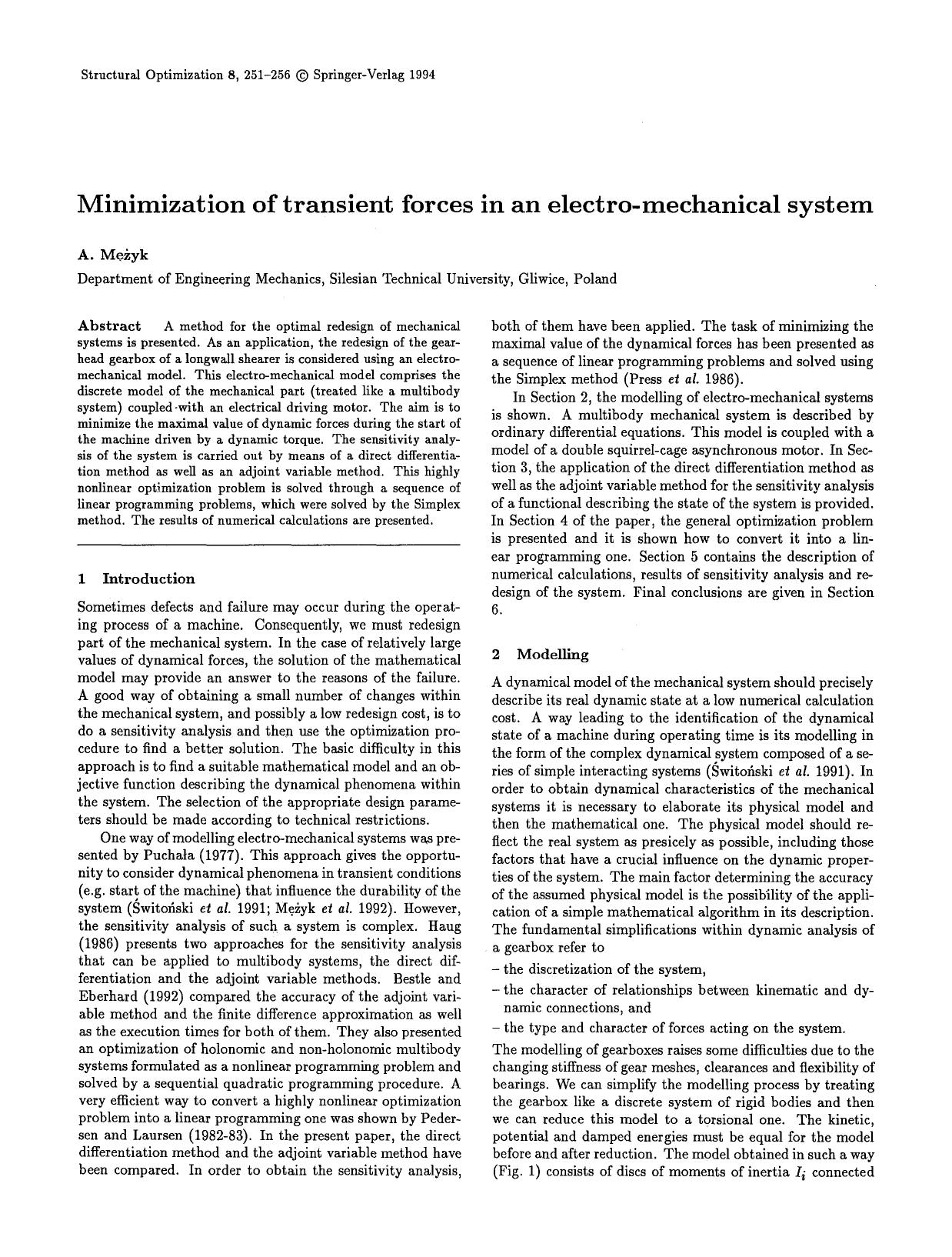 Minimization of transient forces in an electro-mechanical system by Unknown