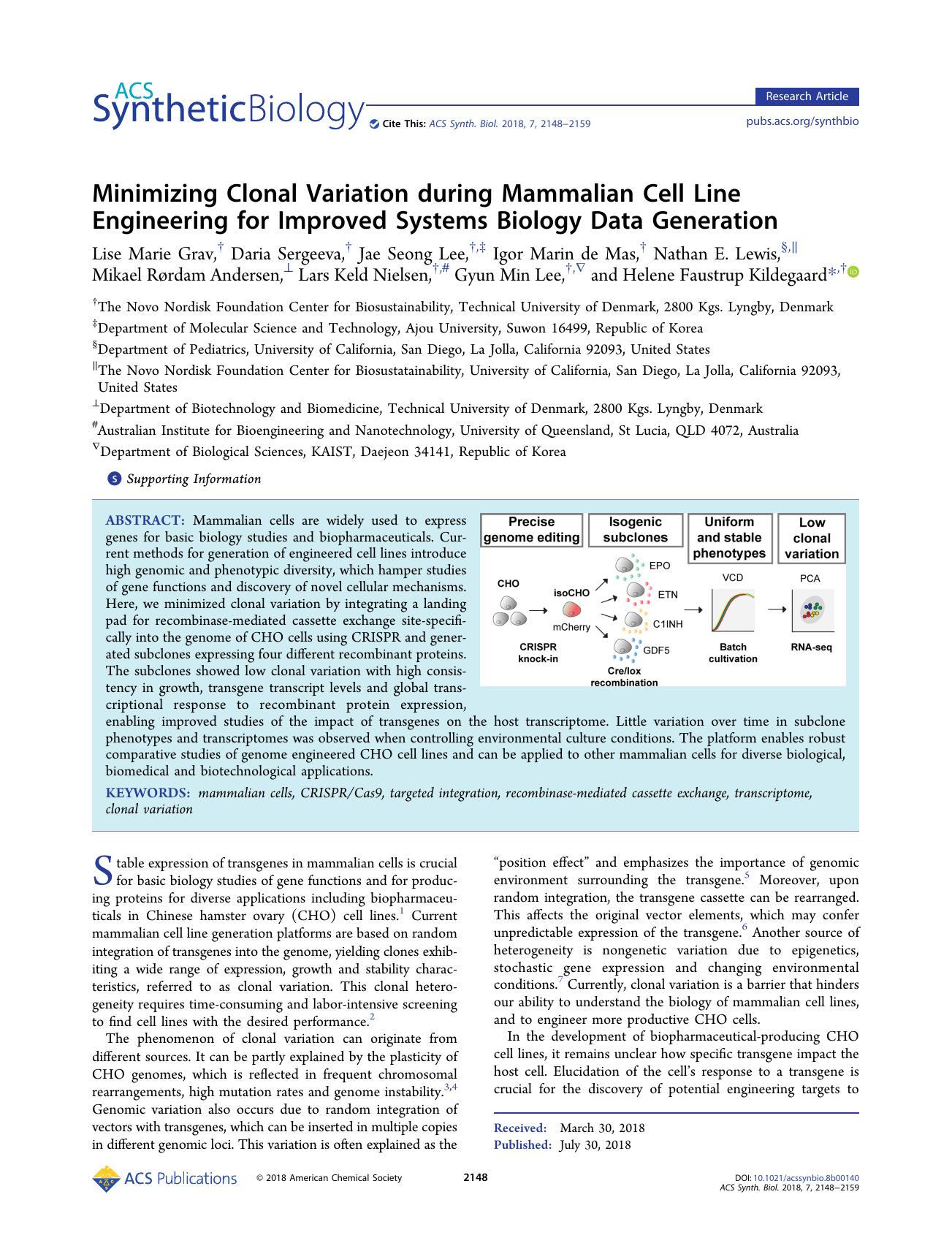 Minimizing Clonal Variation during Mammalian Cell Line Engineering for Improved Systems Biology Data Generation by unknow
