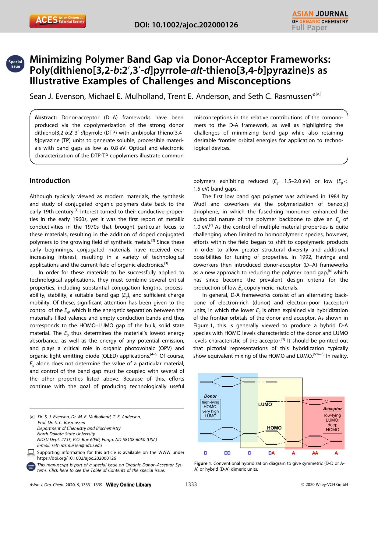 Minimizing Polymer Band Gap via DonorâAcceptor Frameworks: Poly(dithieno[3,2âb:2â²,3â²âd]pyrroleâaltâthieno[3,4âb]pyrazine)s as Illustrative Examples of Challenges and Misconceptions by Unknown