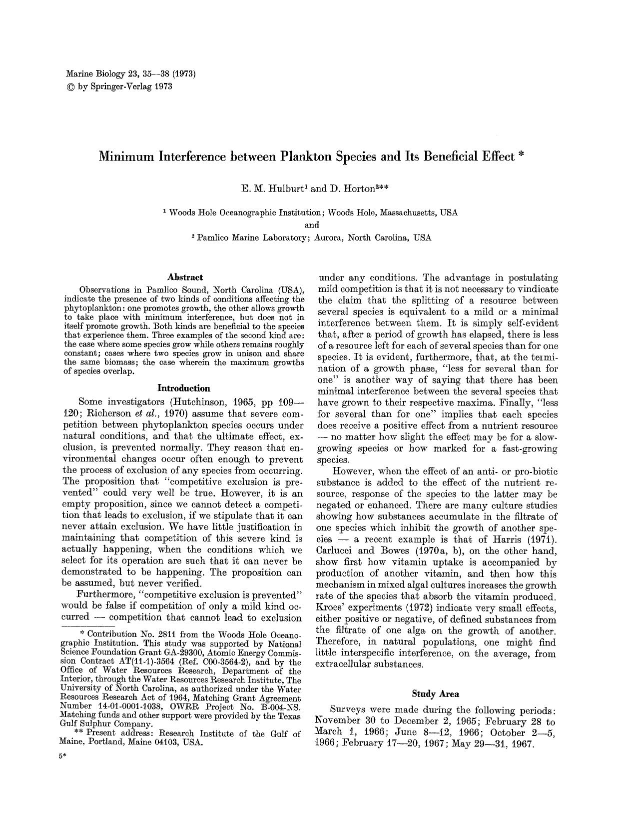 Minimum interference between plankton species and its beneficial effect by Unknown
