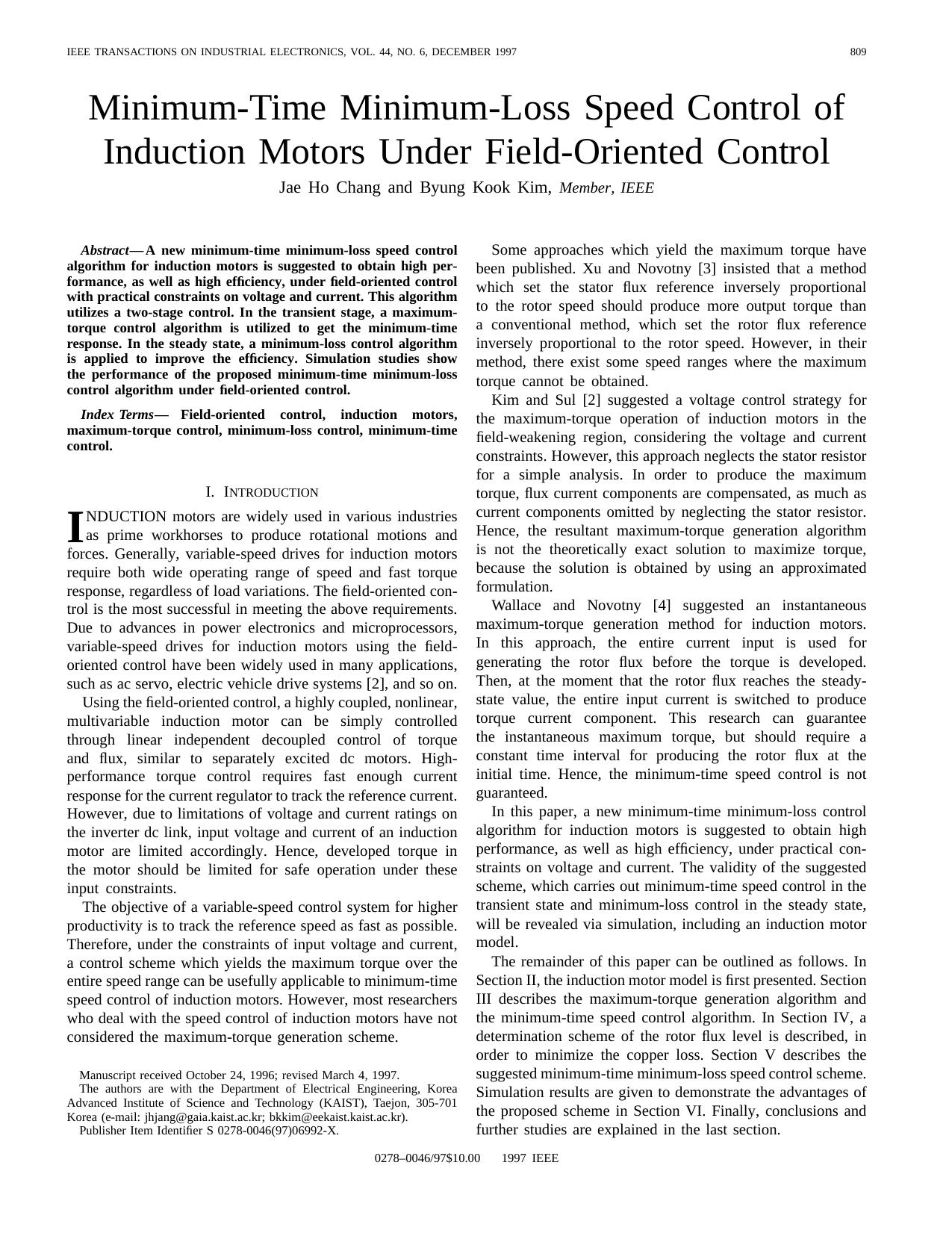 Minimum-time Minimum-loss Speed Control Of Induction Motors Under Field-oriented Control - Industrial Electronics, IEEE Transactions on by IEEE
