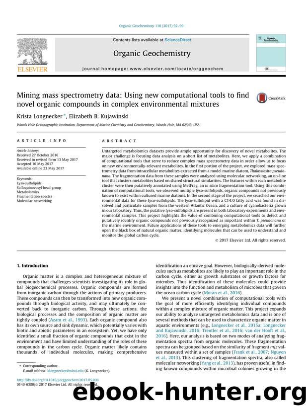 Mining mass spectrometry data: Using new computational tools to find novel organic compounds in complex environmental mixtures by Krista Longnecker & Elizabeth B. Kujawinski