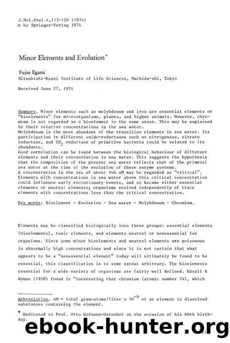 Minor elements and evolution by Unknown