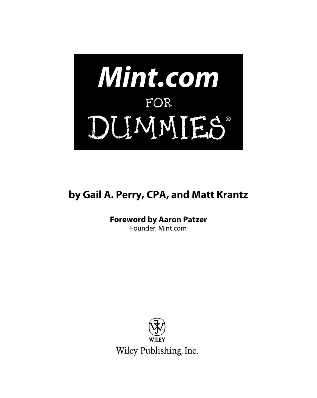 Mint.com for dummies by Gail Perry; Matt Krantz