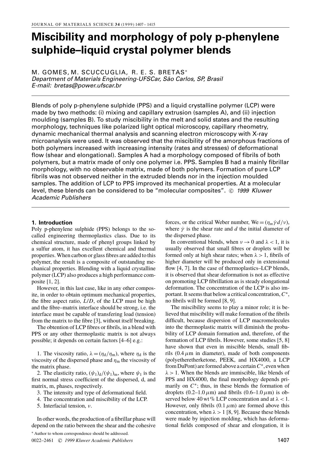 Miscibility and morphology of poly p-phenylene sulphide–liquid crystal polymer blends by Unknown