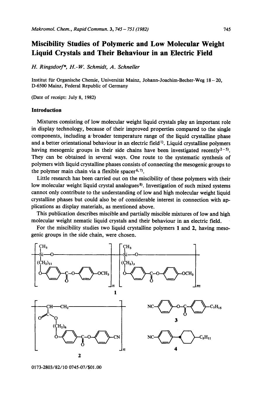 Miscibility studies of polymeric and low molecular weight liquid crystals and their behaviour in an electric field by Unknown