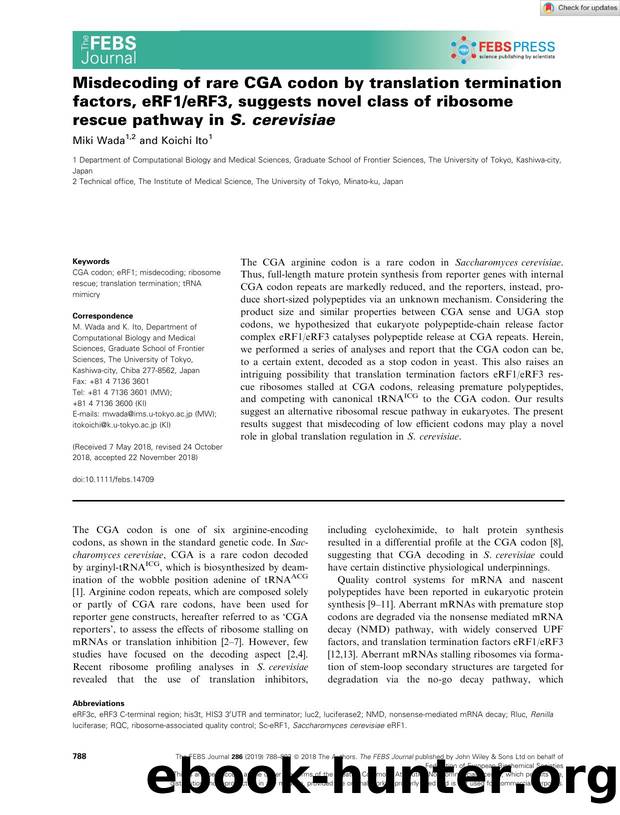 Misdecoding of rare CGA codonÂ by translation termination factors, eRF1eRF3, suggests novel class of ribosome rescue pathway in S.Â cerevisiae by Unknown