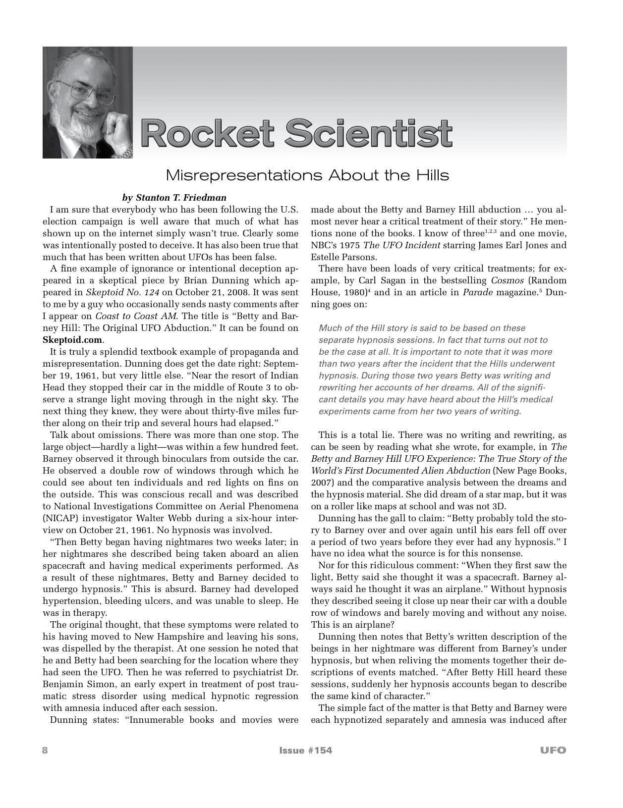 Misrepresentations About the Hills Abduction by Stanton Friedman - UFO Magazine, Vol. 24 by No. 1