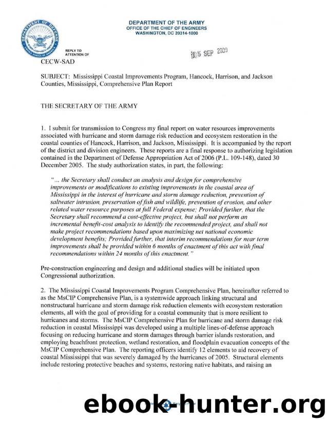 Mississippi Coastal Improvements Program, Hancock, Harrison, and Jackson Counties, Mississippi, Comprehensive Plan Report by Unknown