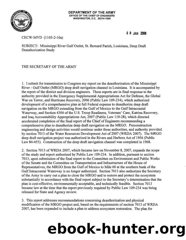 Mississippi River Gulf Outlet, St Bernard Parish, Lousiiana, Deep Draft Deauthorization Study by Unknown