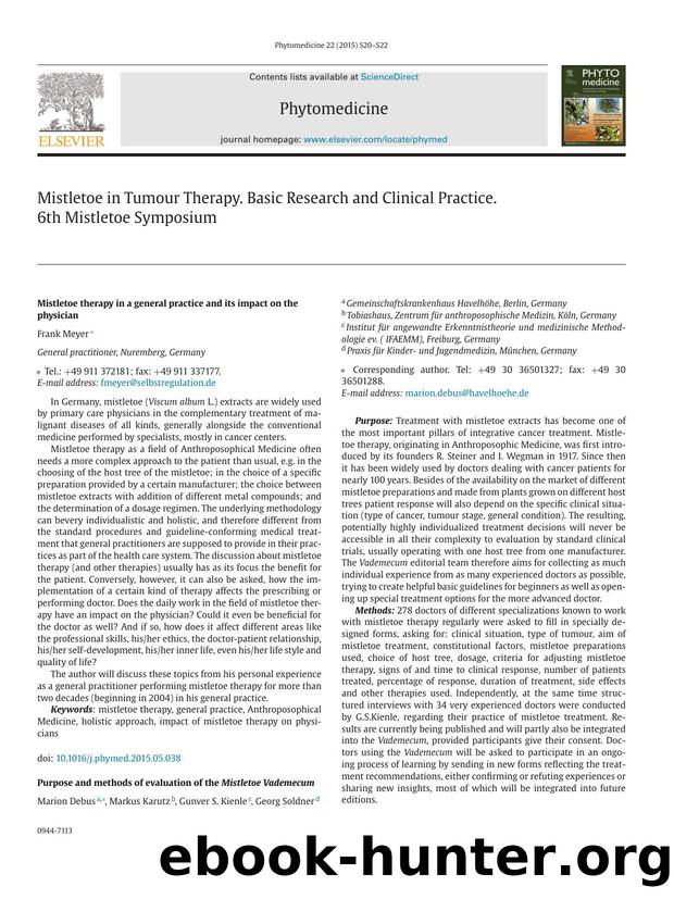 Mistletoe therapy in a general practice and its impact on the physician by Frank Meyer