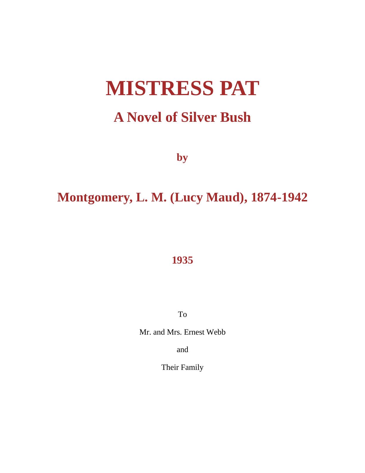 Mistress Pat by L. M. Montgomery