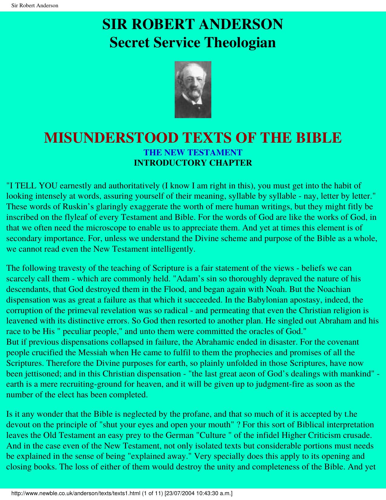 Misunderstood Texts of Scripture - Sir Robert Anderson by Sir Robert Anderson