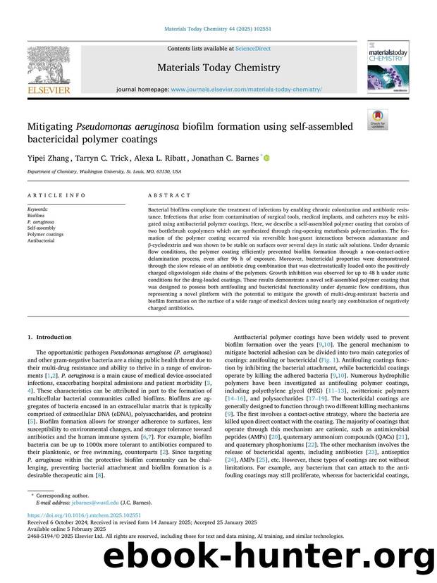 Mitigating Pseudomonas aeruginosa biofilm formation using self-assembled bactericidal polymer coatings by Yipei Zhang & Tarryn C. Trick & Alexa L. Ribatt & Jonathan C. Barnes