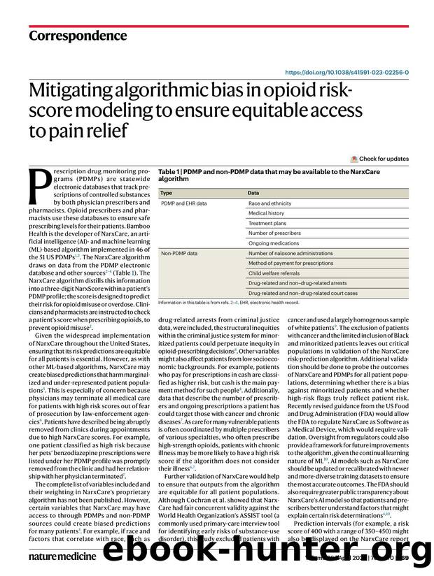Mitigating algorithmic bias in opioid risk-score modeling to ensure equitable access to pain relief by Atharva M. Bhagwat & Kadija S. Ferryman & Jason B. Gibbons