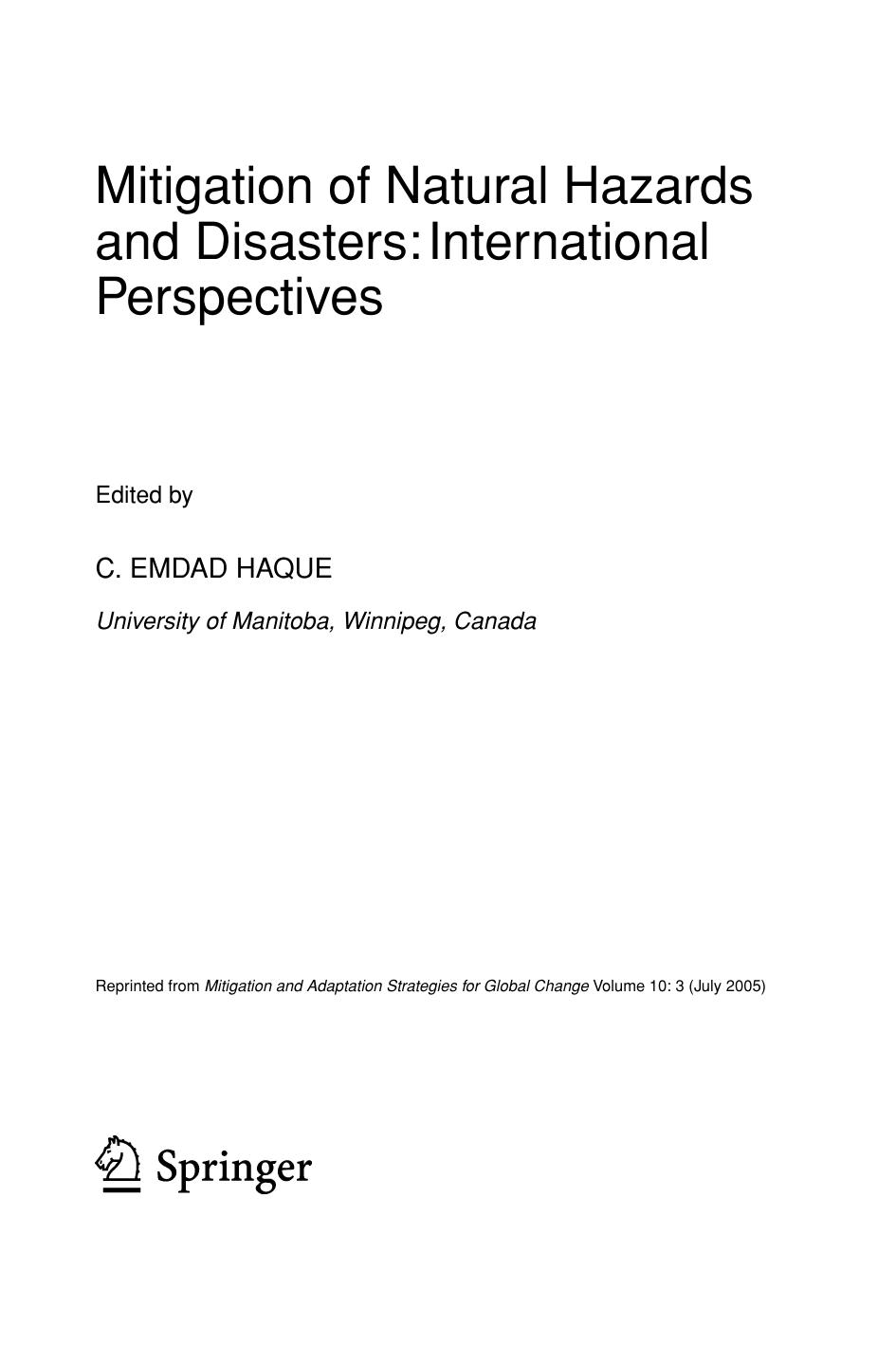 Mitigation of Natural Hazards and Disasters by Unknown