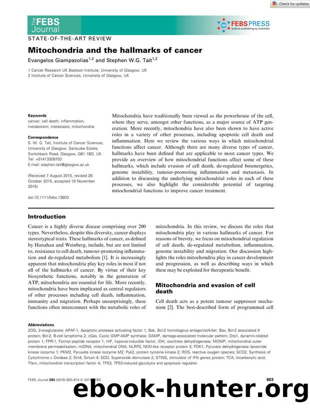 Mitochondria and the hallmarks of cancer by Unknown