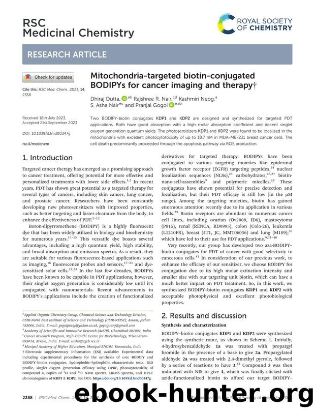 Mitochondria-targeted biotin-conjugated BODIPYs for cancer imaging and therapy by Dhiraj Dutta & Rajshree R. Nair & Kashmiri Neog & S. Asha Nair & Pranjal Gogoi