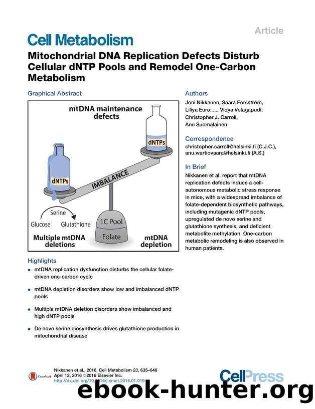 Mitochondrial DNA Replication Defects Disturb Cellular dNTP Pools and Remodel One-Carbon Metabolism by unknow