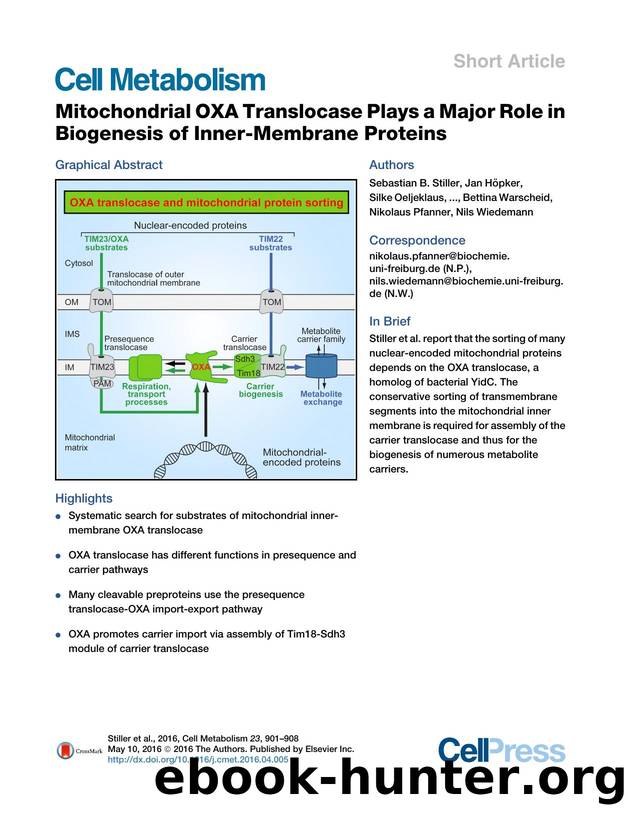 Mitochondrial OXA Translocase Plays a Major Role in Biogenesis of Inner-Membrane Proteins by unknow