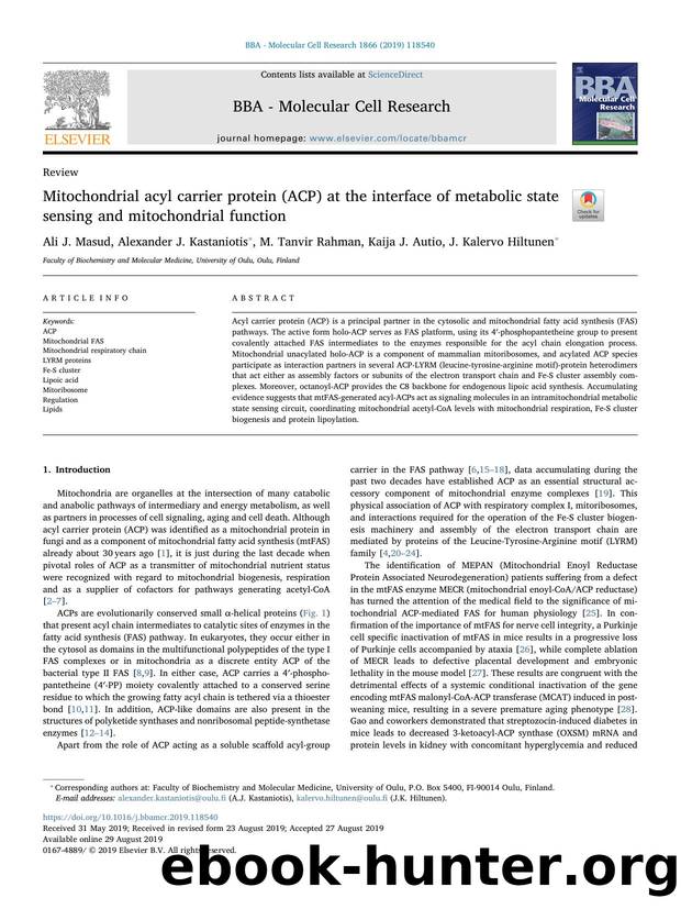 Mitochondrial acyl carrier protein (ACP) at the interface of metabolic state sensing and mitochondrial function by Ali J. Masud & Alexander J. Kastaniotis & M. Tanvir Rahman & Kaija J. Autio & J. Kalervo Hiltunen