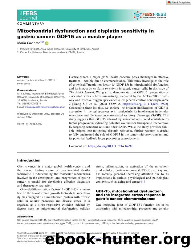 Mitochondrial dysfunction and cisplatin sensitivity in gastric cancer: GDF15 as a master player by Unknown