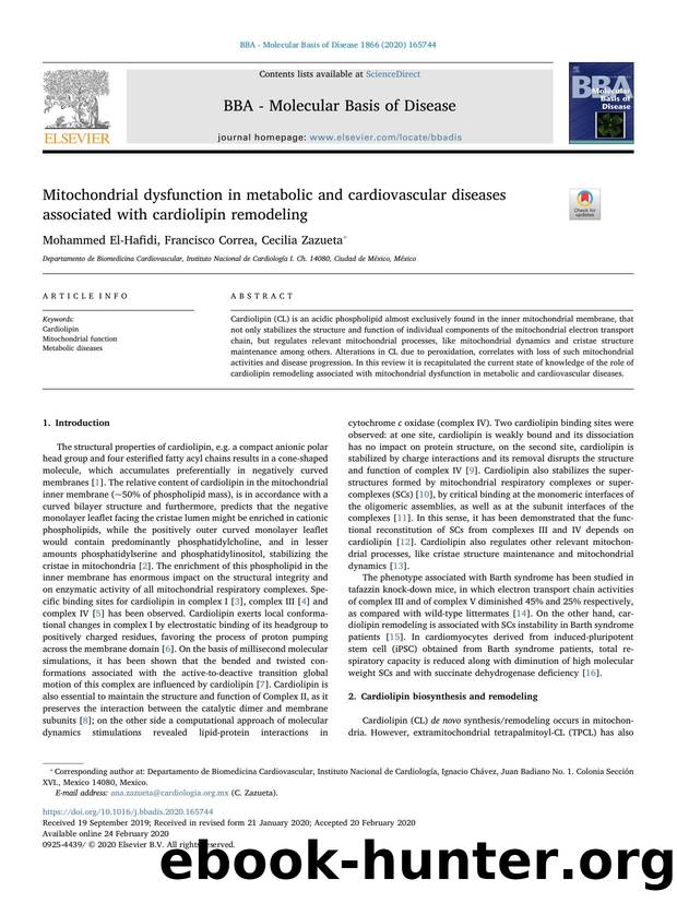 Mitochondrial dysfunction in metabolic and cardiovascular diseases associated with cardiolipin remodeling by Mohammed El-Hafidi & Francisco Correa & Cecilia Zazueta