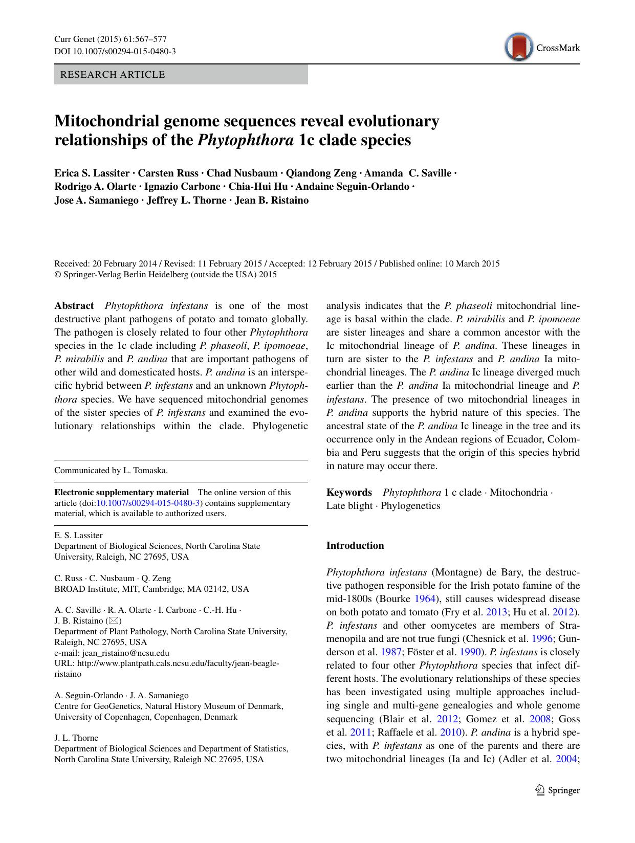 Mitochondrial genome sequences reveal evolutionary relationships of the Phytophthora 1c clade species by unknow