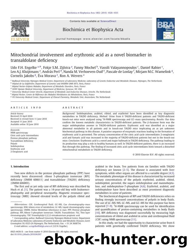 Mitochondrial involvement and erythronic acid as a novel biomarker in transaldolase deficiency by Udo F.H. Engelke