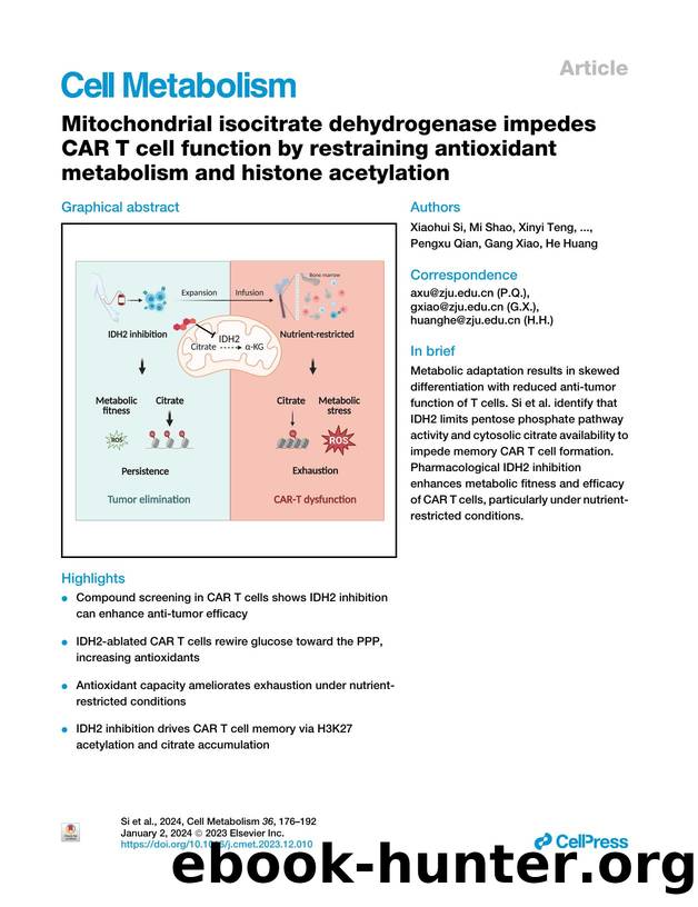 Mitochondrial isocitrate dehydrogenase impedes CAR T&nbsp;cell function by restraining antioxidant metabolism and histone acetylation by unknow