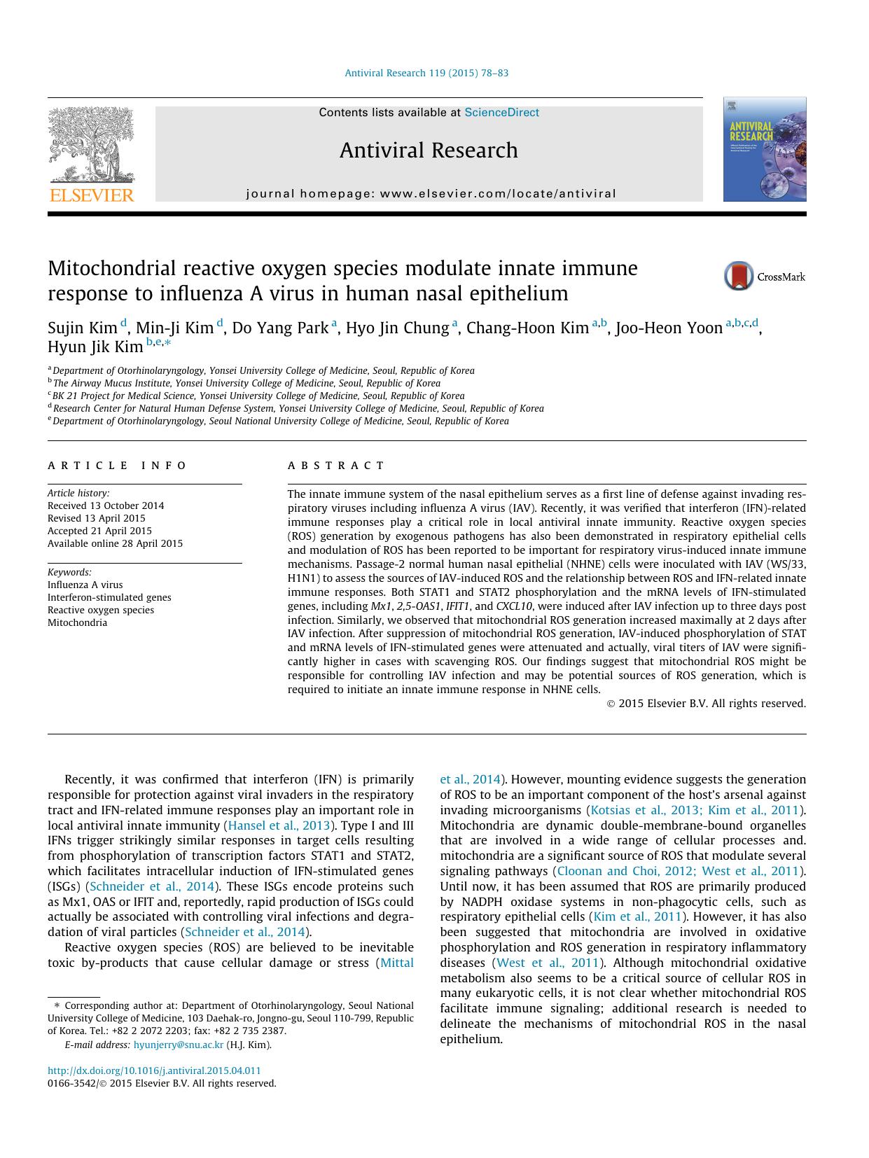 Mitochondrial reactive oxygen species modulate innate immune response to influenza A virus in human nasal epithelium by unknow