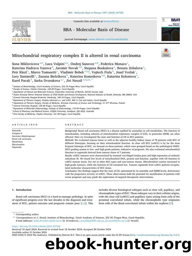 Mitochondrial respiratory complex II is altered in renal carcinoma by unknow