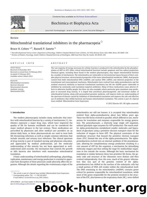 Mitochondrial translational inhibitors in the pharmacopeia by Bruce H. Cohen & Russell P. Saneto