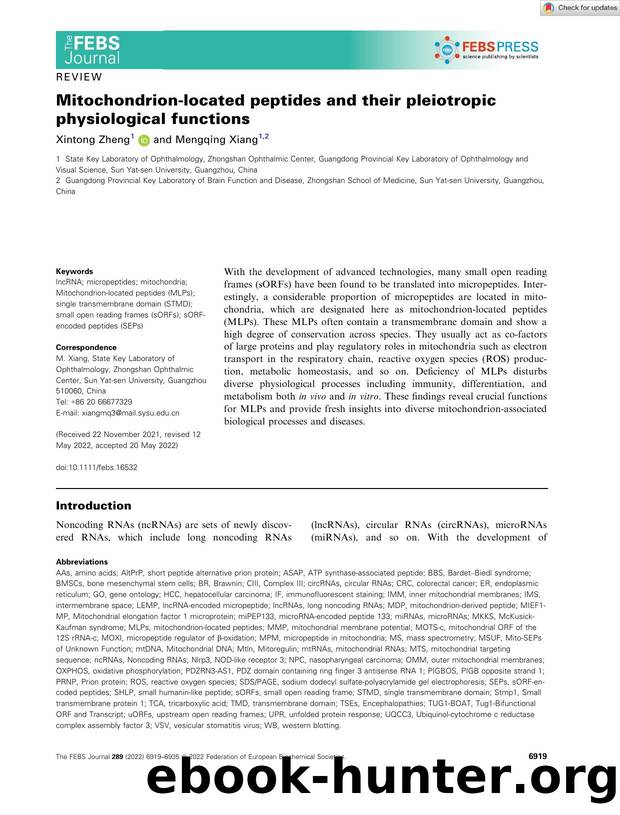 Mitochondrionâlocated peptides and their pleiotropic physiological functions by Unknown