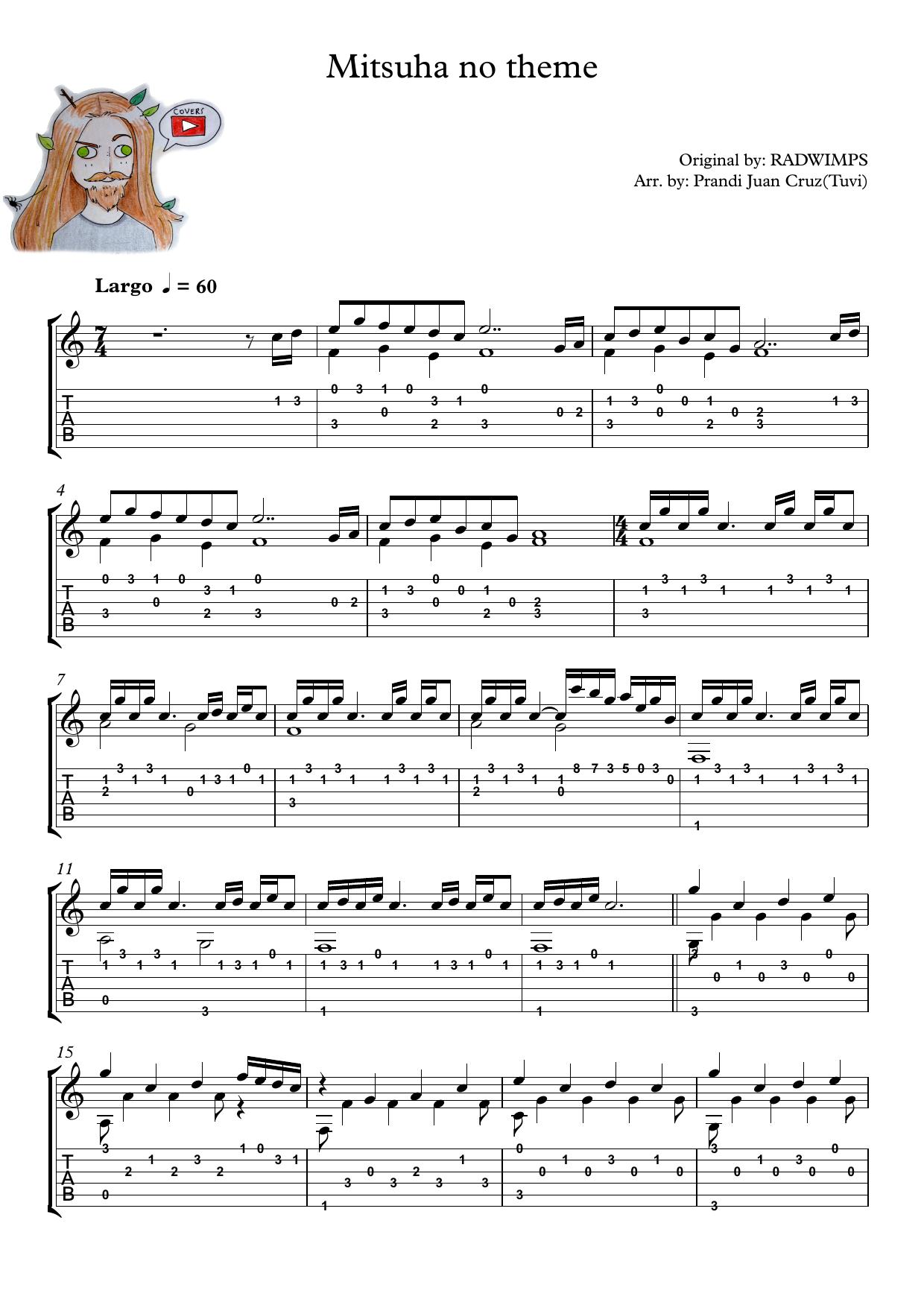 Mitsuha no theme (Classical guitar) Seet music + Tab by Unknown