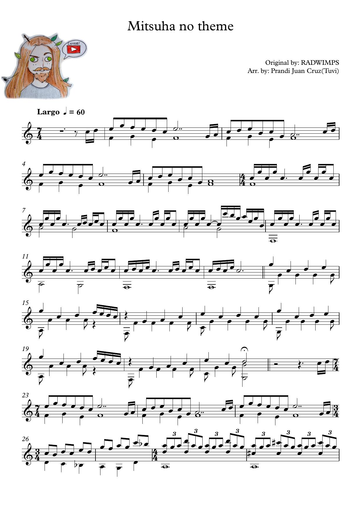 Mitsuha no theme (Classical guitar) Sheet music by Unknown