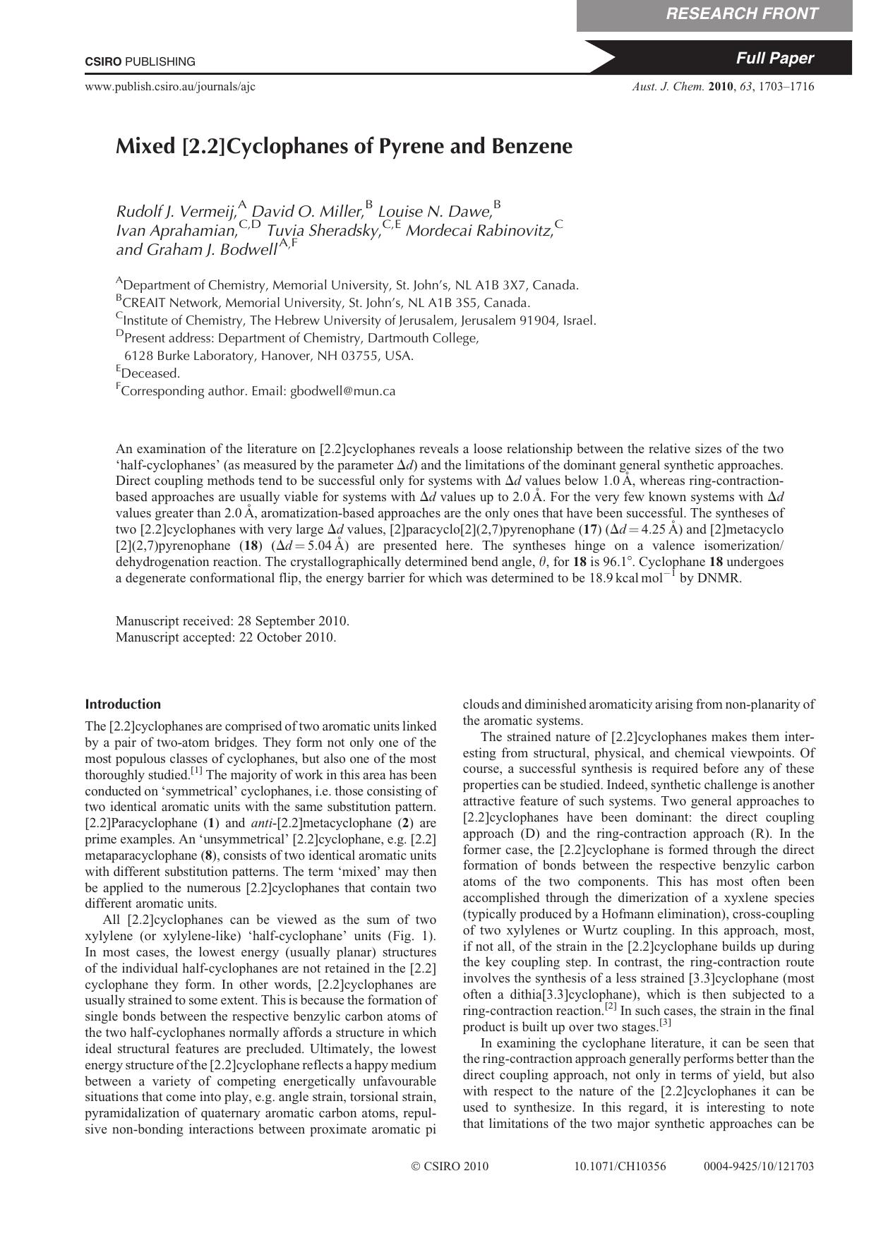 Mixed [2.2]Cyclophanes of Pyrene and Benzene by R. J. Vermeij et al