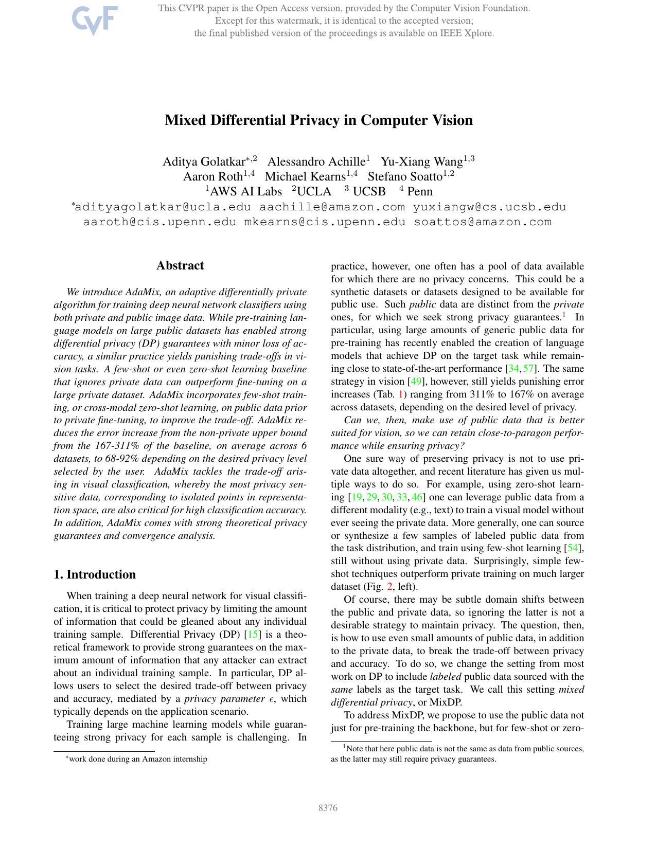 Mixed Differential Privacy in Computer Vision by unknow