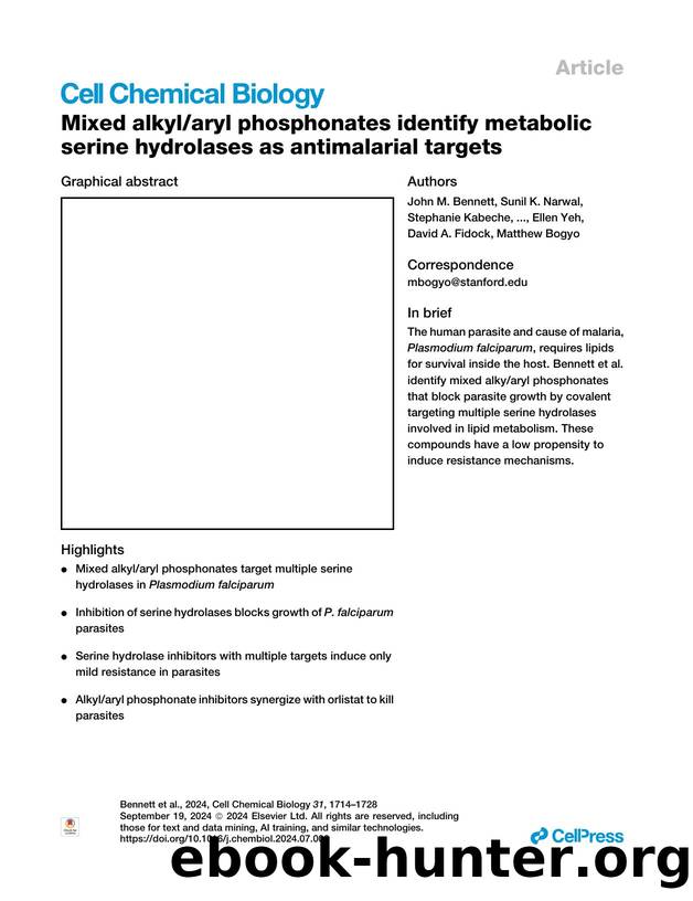 Mixed alkylaryl phosphonates identify metabolic serine hydrolases as antimalarial targets by unknow
